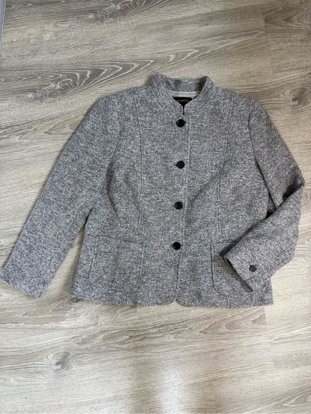 Talbots Wool Blend Pea Coat Gray Tweed Button-Up Jacket Classy Old Money